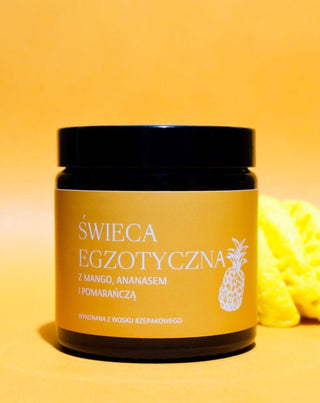 Lumânare exotică de rapiță lucrată manual cu parfum de mango, ananas și portocală Mglife