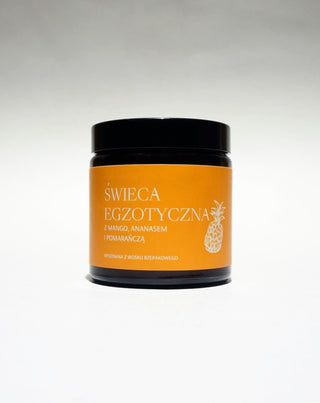 Lumânare exotică de rapiță lucrată manual cu parfum de mango, ananas și portocală Mglife