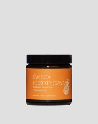 Lumânare exotică de rapiță lucrată manual cu parfum de mango, ananas și portocală Mglife