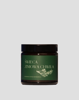 Lumânare vegană de rapiță Moment de iarnă cu parfum de pin, cedru și chihlimbar 120 ml MgLife