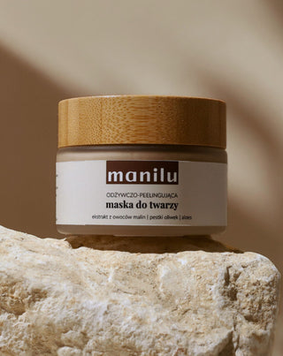 Mască de față hrănitoare și peeling cu semințe de măsline și ulei de macadamia Manilu - 2