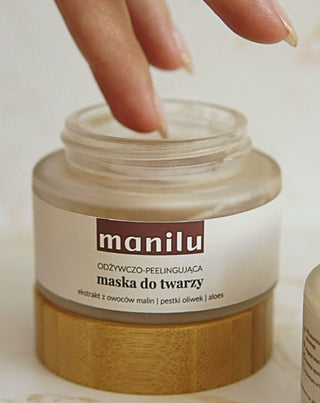 Mască de față hrănitoare și peeling cu semințe de măsline și ulei de macadamia Manilu - 3