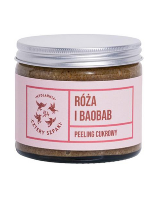 Exfoliant regenerant cu trandafir și baobab, cu zahăr de trestie pentru stimularea circulației Mydlarnia Cztery Szpaki
