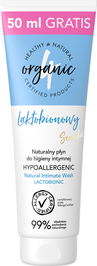 Lichid natural Lactobion pentru igienă intimă cu aloe vera într-un tub cu 4Organic
