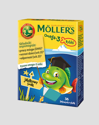 Supliment alimentar cu acizi grași omega-3 Pește cu aromă de mere Moller's 36 jelly beans - 1