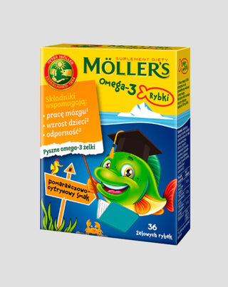 Supliment alimentar cu acizi grași omega-3 Bomboane jeleu Moller's cu aromă de portocale și lămâie 36 pește - 1