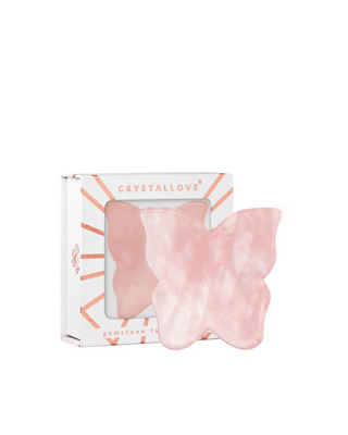 Placa fluture pentru masaj facial gua sha din cuarț roz Crystallove