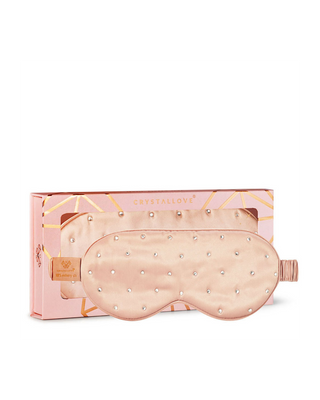 Mască de ochi pentru somn, din mătase decorată cu cristale – rose gold Crystallove