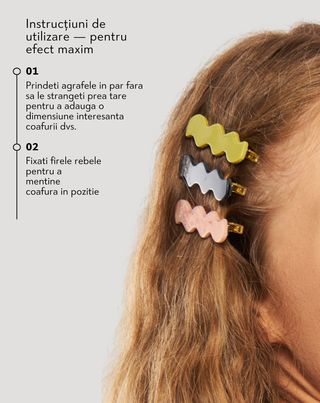 Set de agrafe de par ondulate - marmorat, perlat, negru Twisty 3 buc.
