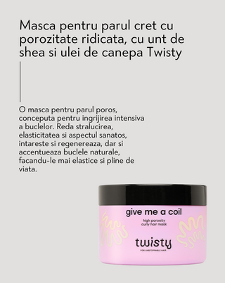 Mască pentru păr creț, cu porozitate ridicată, cu unt de shea și ulei de cânepă Twisty