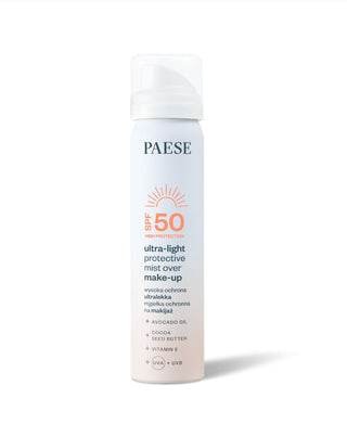 Ceață ultraușoară de protecție a machiajului cu protecție solară SPF50 de la Paese