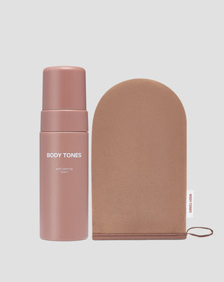Set spumă autobronzantă pentru corp, potrivită pentru orice tip de ten + mănușă Body Tones