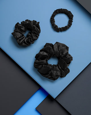 Set de negru 100% matase naturala Twisty elastice de par 3 buc.