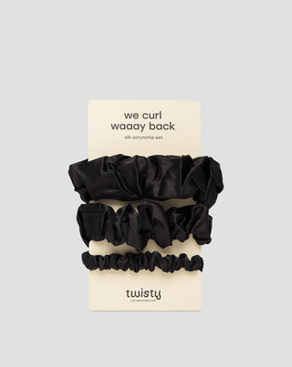Set de negru 100% matase naturala Twisty elastice de par 3 buc.