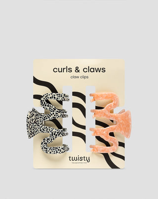 Set de cleme de par mari - roz si marmorat Twisty 2 buc