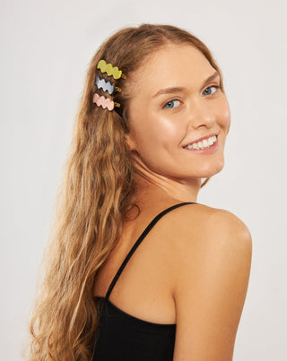 Set de agrafe de par ondulate - verde, negru, roz Twisty 3 buc - 3