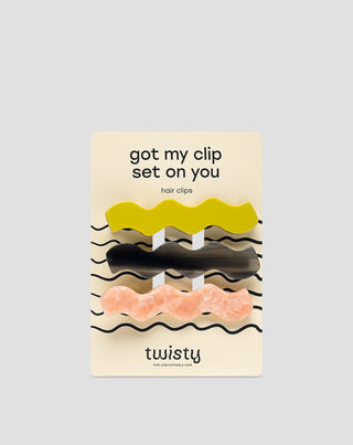 Set de agrafe de par ondulate - verde, negru, roz Twisty 3 buc