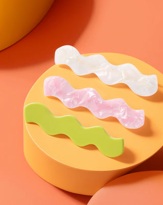 Set de agrafe de par ondulate - perla, verde, roz Twisty 3 buc. - 5