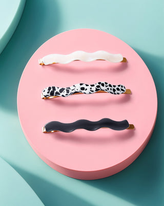 Set de agrafe de par ondulate - marmorat, perla, negru Twisty 3 buc.