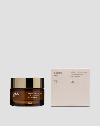 Crema de fata hidratanta de noapte cu unt de cacao, ulei de Tsubaki si aloe Uddo
