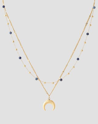 Colier placat cu aur din piatră naturală lapis lazuli cu semilună Mys_4