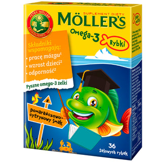 Supliment alimentar cu acizi grași omega-3 Bomboane jeleu Moller's cu aromă de portocale și lămâie 36 pește - 1