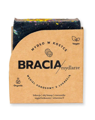 Săpun antibacterian de curățare, solid, cărbune de cocos cu lemn dulce Bracia Mydlarze