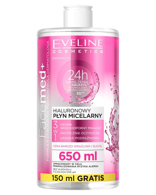 Lichid micelar hialuronic 3in1 pentru machiaj rezistent la apă facemed Eveline - 1