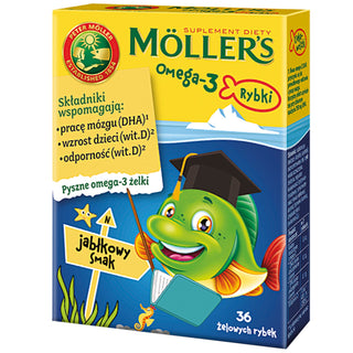 Supliment alimentar cu acizi grași omega-3 Pește cu aromă de mere Moller's 36 jelly beans - 1