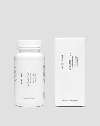 Betaină HCL 475 mg pentru susținerea digestiei, balonare, senzație de greutate și aciditate scăzută a stomacului Nutridome 60 capsule