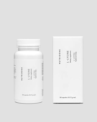 L-lizină, aminoacid care susține producția de colagen, pielea sănătoasă și oasele puternice, Nutridome 60 capsule