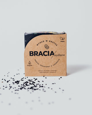Săpun antibacterian de curățare, solid, cărbune de cocos cu lemn dulce Bracia Mydlarze