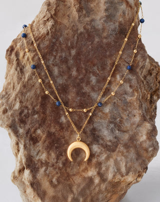 Colier placat cu aur din piatră naturală lapis lazuli cu semilună Mys_6 - 3
