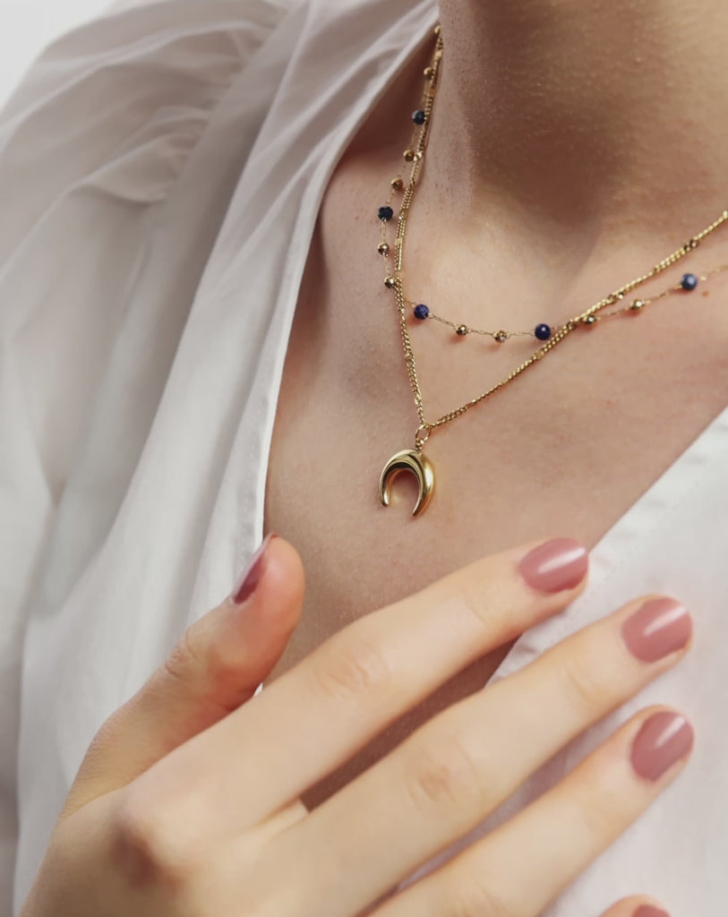 Colier placat cu aur din piatră naturală lapis lazuli cu semilună Mys_6