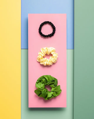 Set de elastice de par din matase naturală 100% - verde, crem, negru Twisty 3 buc. - 3
