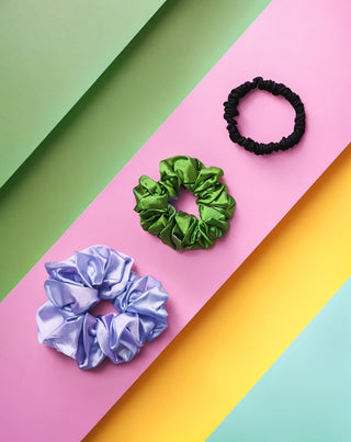 Set de elastice de par din matase naturala 100% - violet, verde, negru Twisty 3 buc. - 3