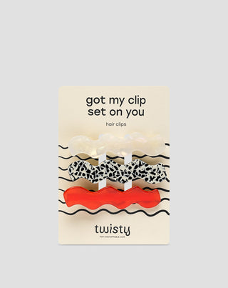 Set de agrafe de par ondulate - rosu, marmorat, perlat Twisty 3 buc. - 1