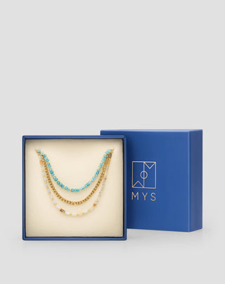 Colier placat cu aur cu pietre naturale turcoaz african si amazonita Mys - 5