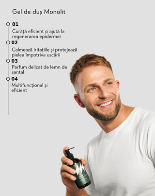 Gel de dus pentru barbati, cu aloe vera si parfum de lemn de santal Monolit - 3